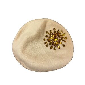 Vintage Studio Kokin New York Womens Hat One Size Ivory Wool Beret Rhinestone
